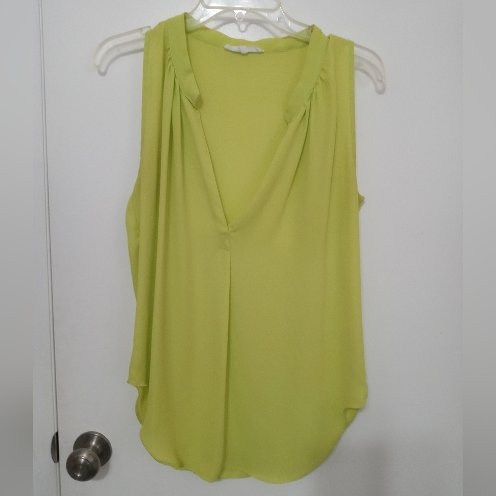 Olivaceous Lime Green Flared Bottom Sheer Drop V Neck Tank Blouse Small